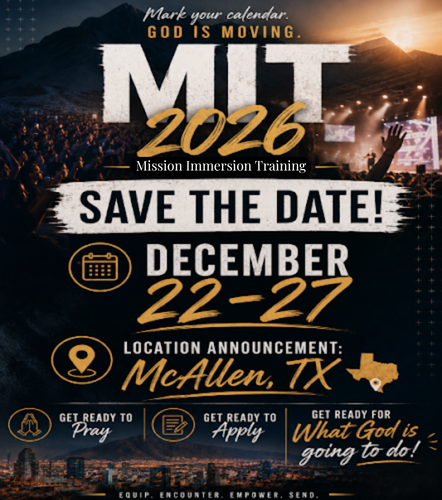 Alt text: Promotional poster for Mission Immersion Training 2026 in McAllen, TX, scheduled for December 22-27.