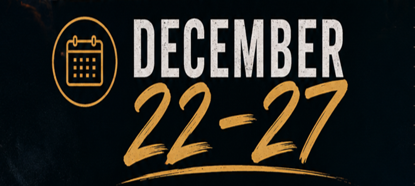 Promotional banner displaying the dates December 22-27, emphasizing an event or sale with a calendar icon.